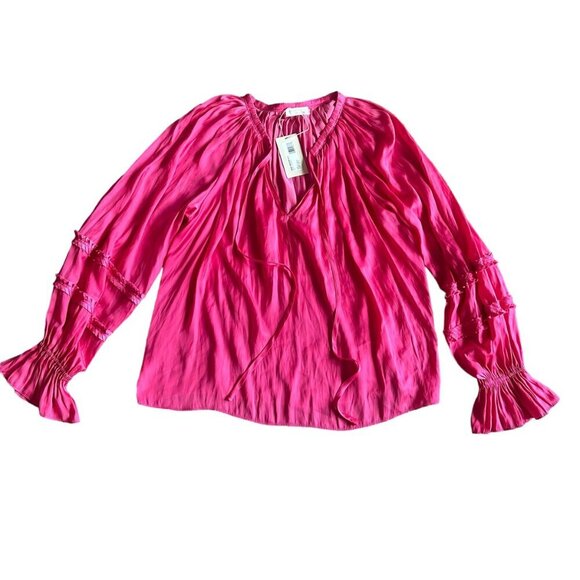 Ramy Brook Maty Balloon Sleeve Blouse Top Shirt Flowy Fringe Size Large NWT - Picture 2 of 15